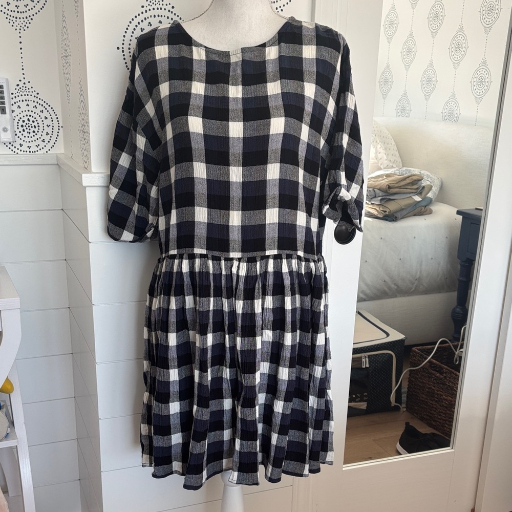 Urban Outfitters Blue, Black and White Plaid Mini Dress